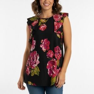 KENAR Floral Pullover Blouse, Women’s M, Black Pink